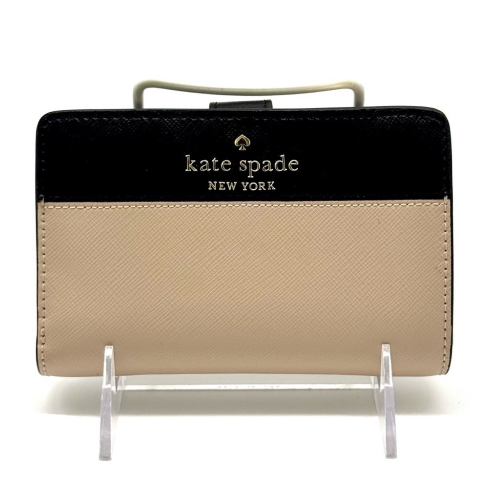 Kate Spade Leila Medium Pebbled Leather Compact Bifold Wallet Tan/Black